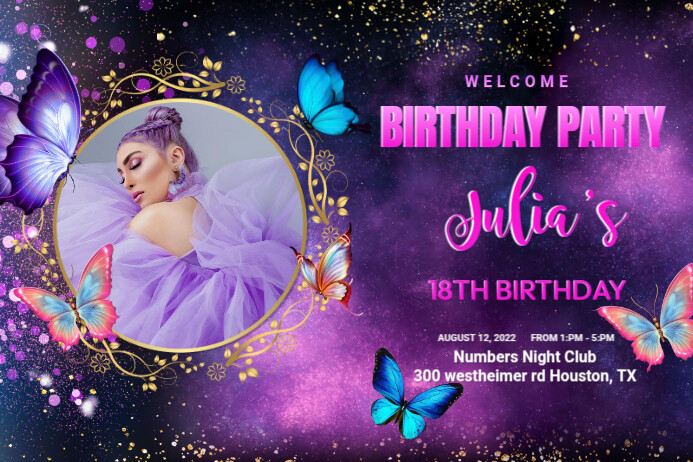 Butterfly Birthday Template Affiche