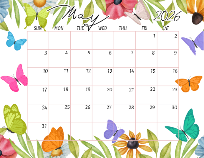 Spring Calender May Butterfly Calendar Spring May Template | PosterMyWall
