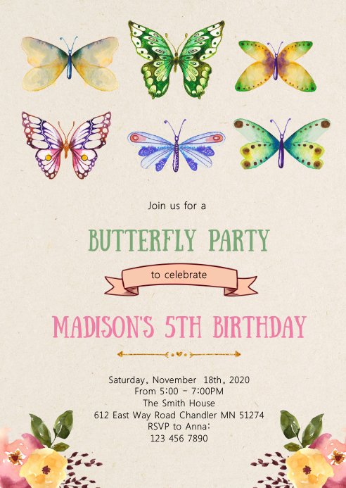 Modele Papillon Floral Anniversaire Fete Invitation Postermywall Modele Papillon Floral Anniversaire Fete Invitation Postermywall