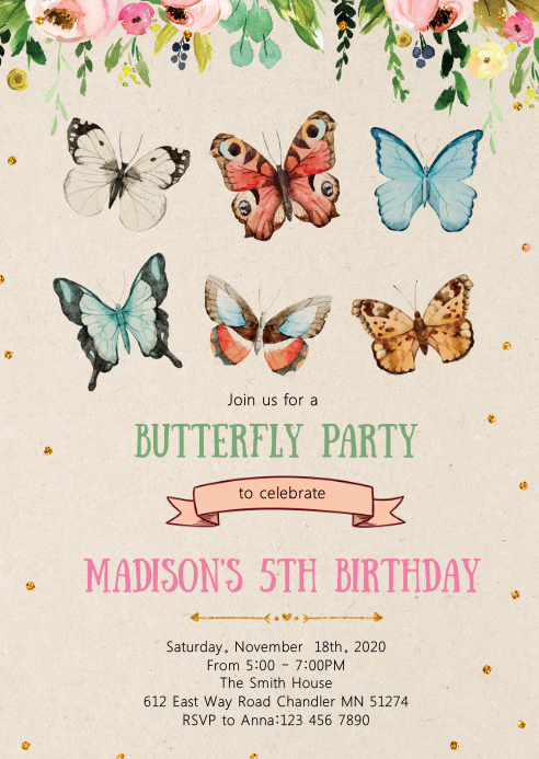Modele Papillon Floral Anniversaire Fete Invitation Postermywall Modele Papillon Floral Anniversaire Fete Invitation Postermywall