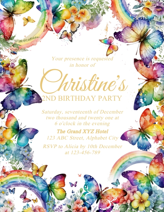 Invitation Card Butterfly Script Birthday Party Invitation Template | PosterMyWall
