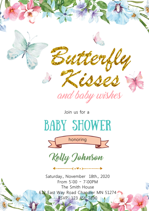 Butterfly Kisses and Baby Wishes card Template | PosterMyWall Butterfly Kisses and Baby Wishes card Template | PosterMyWall