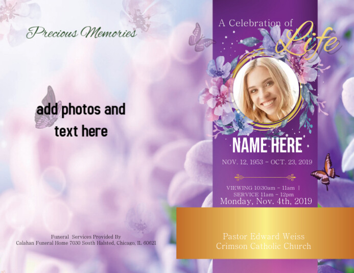 Butterfly Obituary Front/Back Pamflet (VSA Brief) template