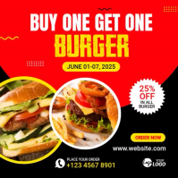 Красный Burger Promotion โพสต์บน Instagram Template