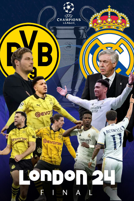 Bvb vs real final 2024 uefa flyer template Poster