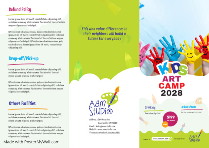 Kids Art Camp Tri-Fold Brochure Part 01 for Art Education and Workshops