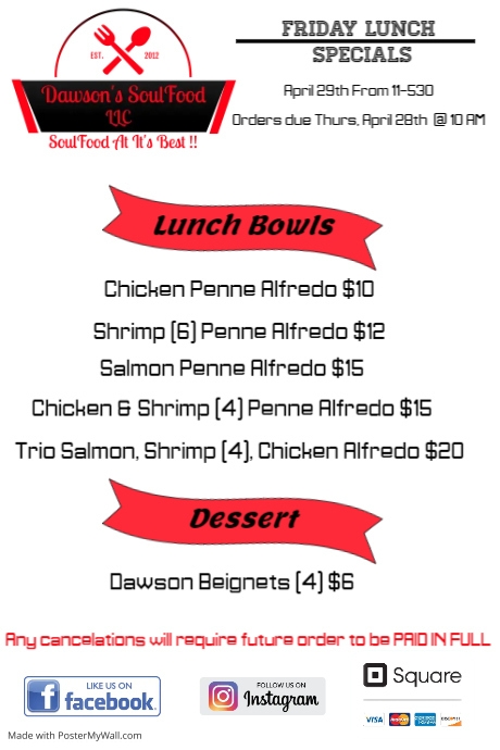 Thursday menu | PosterMyWall