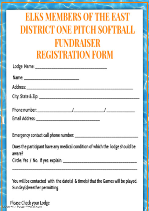 Swimming Registration Form Template A4