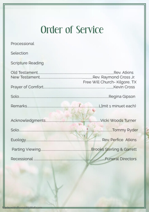 Order of Service Template A5