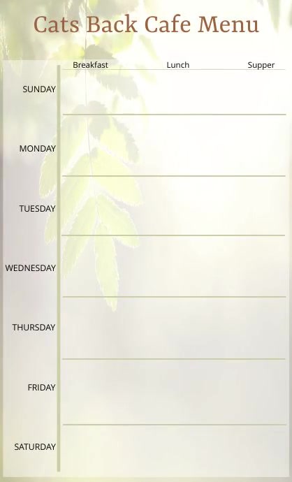 Copy of Cats Back Cafe Weekly Menu Temp | PosterMyWall