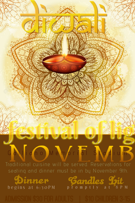 Diwali Festival Of Lights Holiday Dinner Event Flyer Poster Ad Template Postermywall