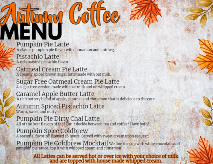 Fall October Menu Picture Copy of fall menu, autumn menu | PosterMyWall