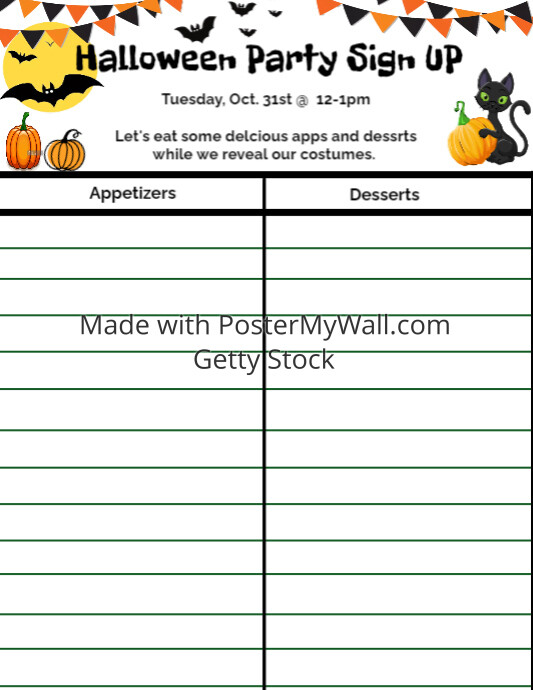 Halloween Party Sign up sheet flyer poster PosterMyWall