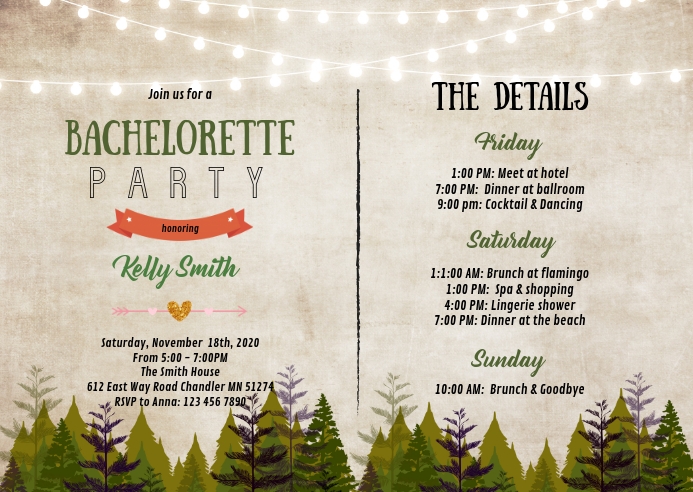Copy of Cabin wood Bachelorette itinerary invitation | PosterMyWall