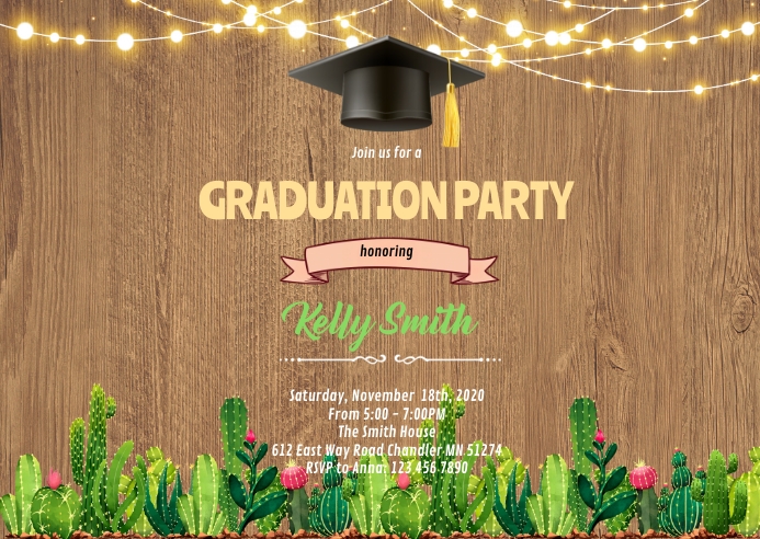 Graduating Cactus Cactus succelent graduation invitation Template | PosterMyWall