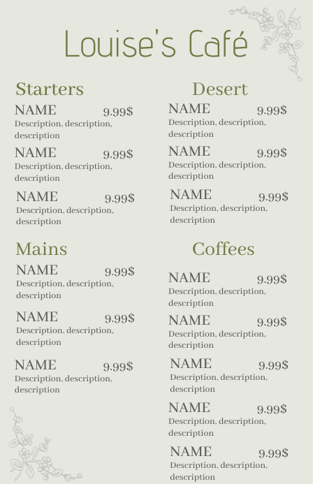 Café Menu Template Tabloid