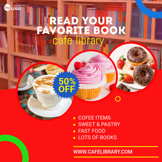 Library Cafe Powerpoint Template Cafe Library Template | PosterMyWall