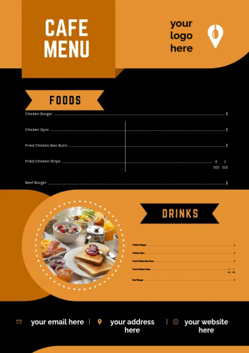 Cafe Menu, Menu for Restaurant A4 template
