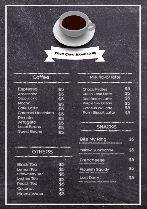 Cafe menu card template. | PosterMyWall