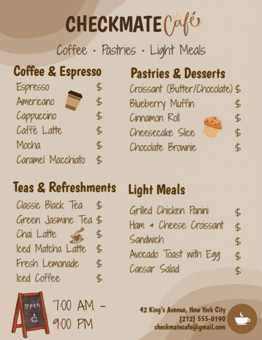 Cafe Menu Template Flyer (US Letter)
