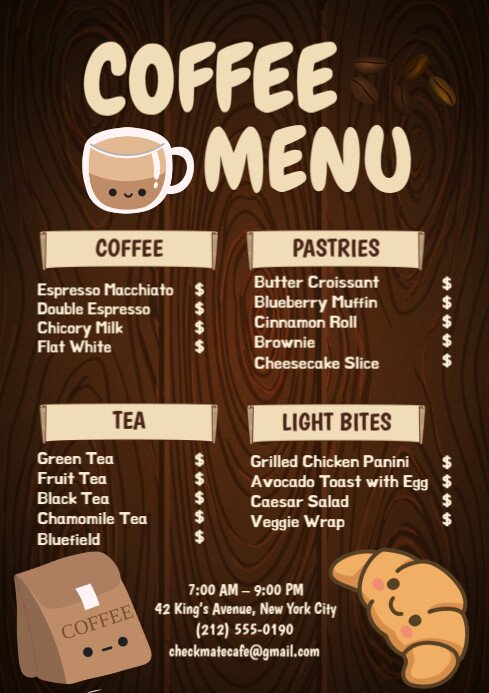 Cafe Menu Template A4