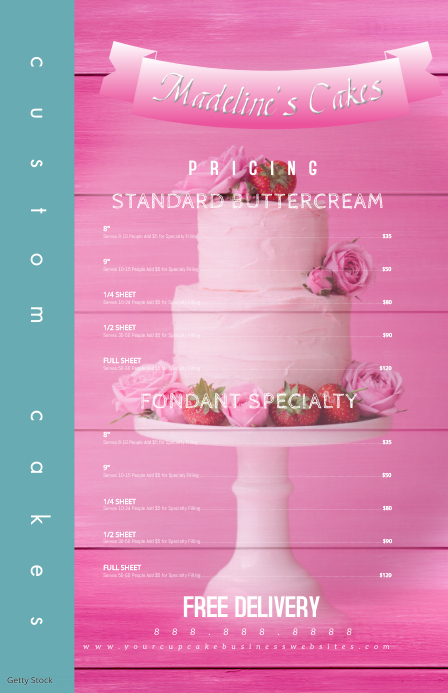 Sjabloon Cake Menu Bakery Pricing List Postermywall