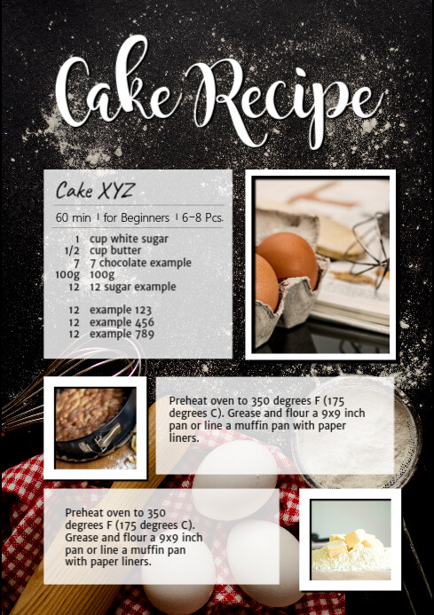 Cake Recipe Chalk Table Cooking Bake Magazin A4 template