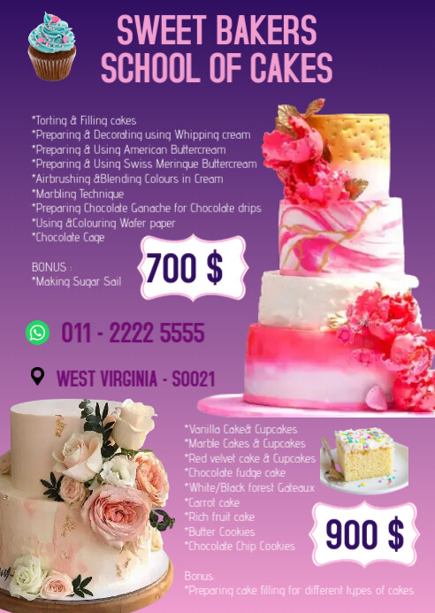 Cake Course Poster Cake school poster Template | PosterMyWall
