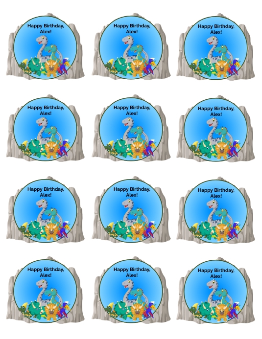 Cake Topper - Jurassic 8 pcs Flyer (US-Letter) template