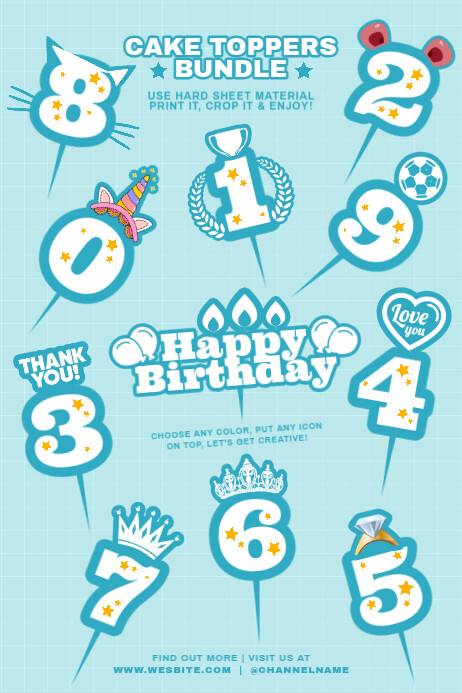 Cake Toppers Bundle Printable Template PosterMyWall