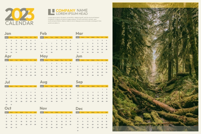 Calendar 2023 Nature Design Poster template