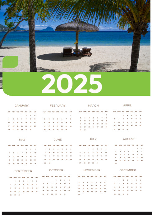Calendar 2025 Beach A4 template