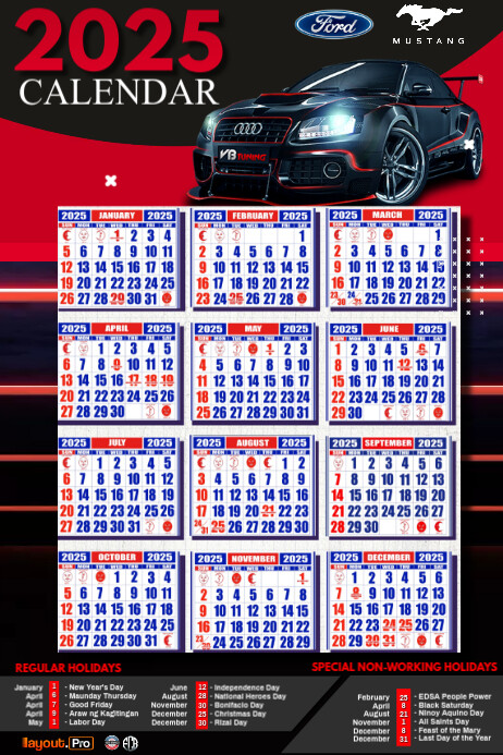 Salinan Calendar 2025 Red Design | PosterMyWall