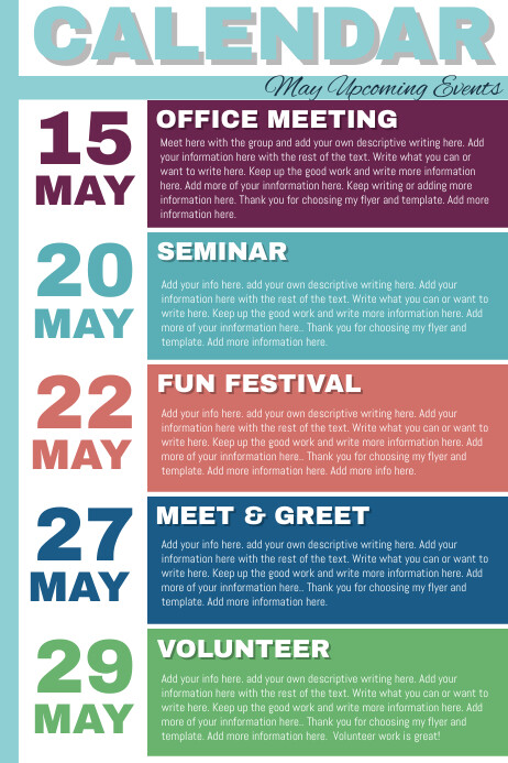 Calendar Template | PosterMyWall Calendar Template | PosterMyWall