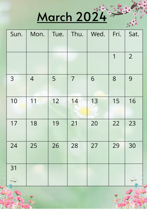 Calendar march Template | PosterMyWall