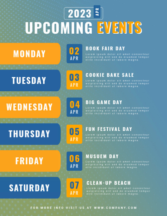 Calendar of Upcoming Events Schedule Flyer PosterMyWall Calendar of Upcoming Events Schedule Flyer PosterMyWall