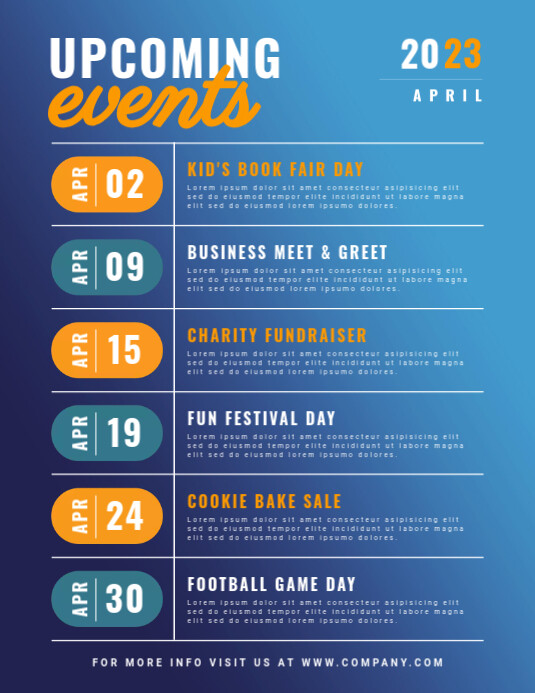 Calendar of Upcoming Events Schedule Flyer Template | PosterMyWall Calendar of Upcoming Events Schedule Flyer Template | PosterMyWall