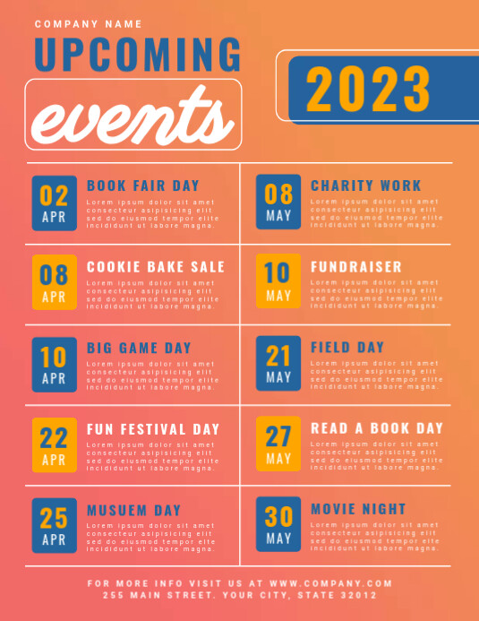 Calendar of Upcoming Events Schedule Flyer | PosterMyWall