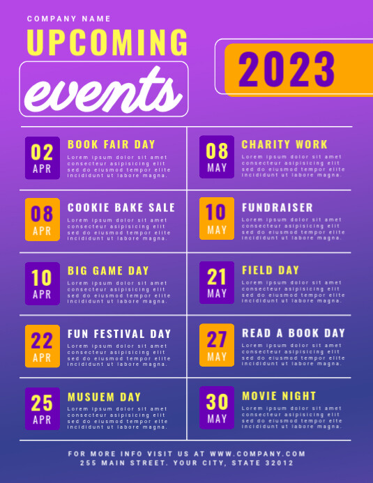 Copy of Calendar of Upcoming Events Schedule Flyer | PosterMyWall