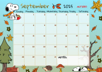 Calendar September 2025 Snoopy A4 template