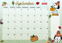 Calendar September 2025 Snoopy A4 template