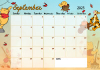 Calendar September 2025 Winnie Pooh A4 template