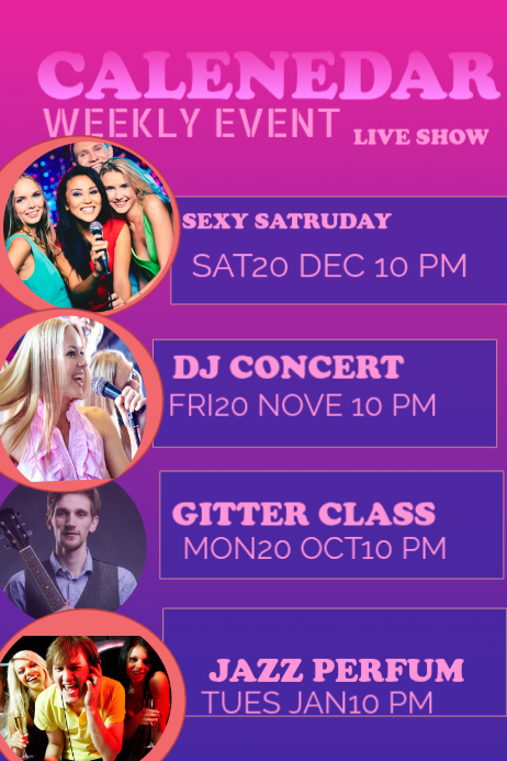Event Calendar Poster CALENDEDAR WEEKLY EVENT POSTER Template | PosterMyWall