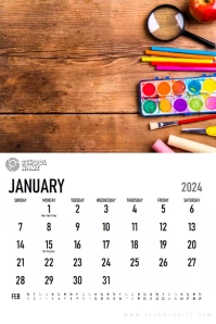 Calender 2024 January Poster template