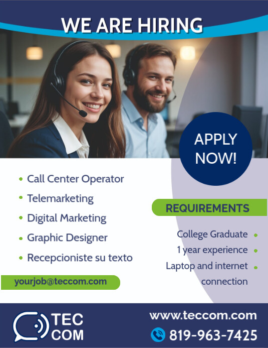 Interview Call Flyer Call center hiring Flyer Template | PosterMyWall