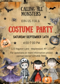 Calling All Monsters Halloween Party Invitati A6 template