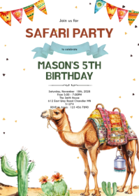 Camel party birthday invitation A6 template