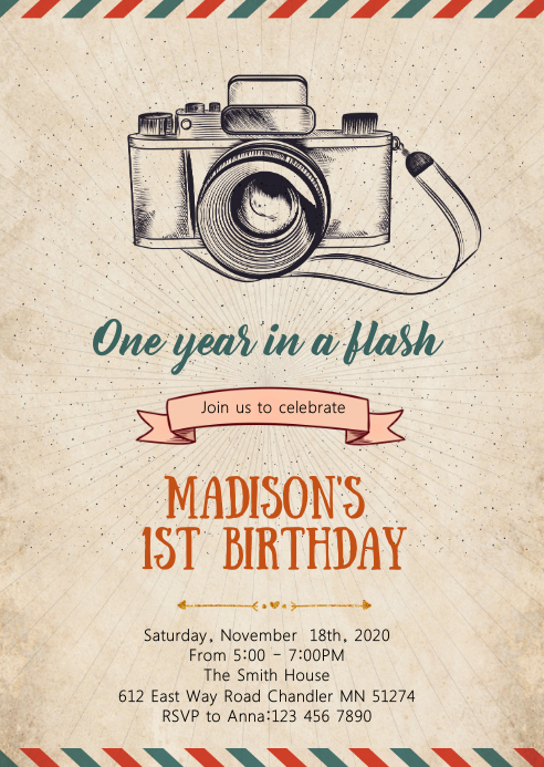 Camera birthday party invitation Template | PosterMyWall