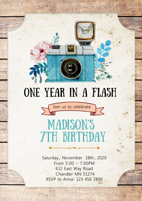 Copy of Camera birthday party invitation | PosterMyWall