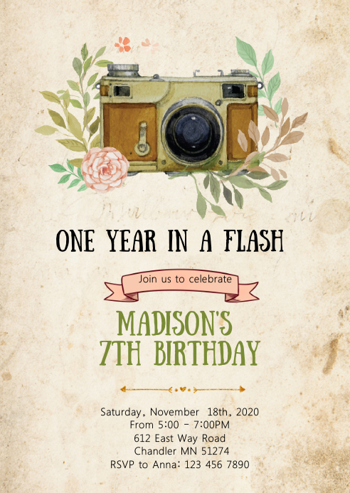 Modèle Caméra Invitation Anniversaire | PosterMyWall